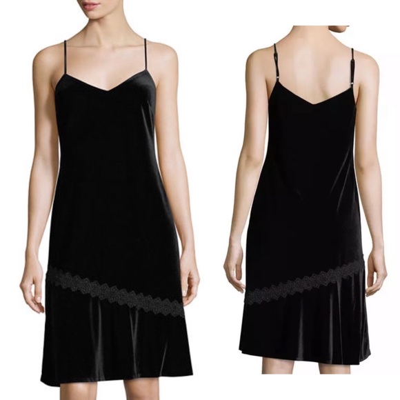Karl Lagerfeld Dresses & Skirts - Karl Lagerfeld Paris Lace-Trim Velvet Slip Dress